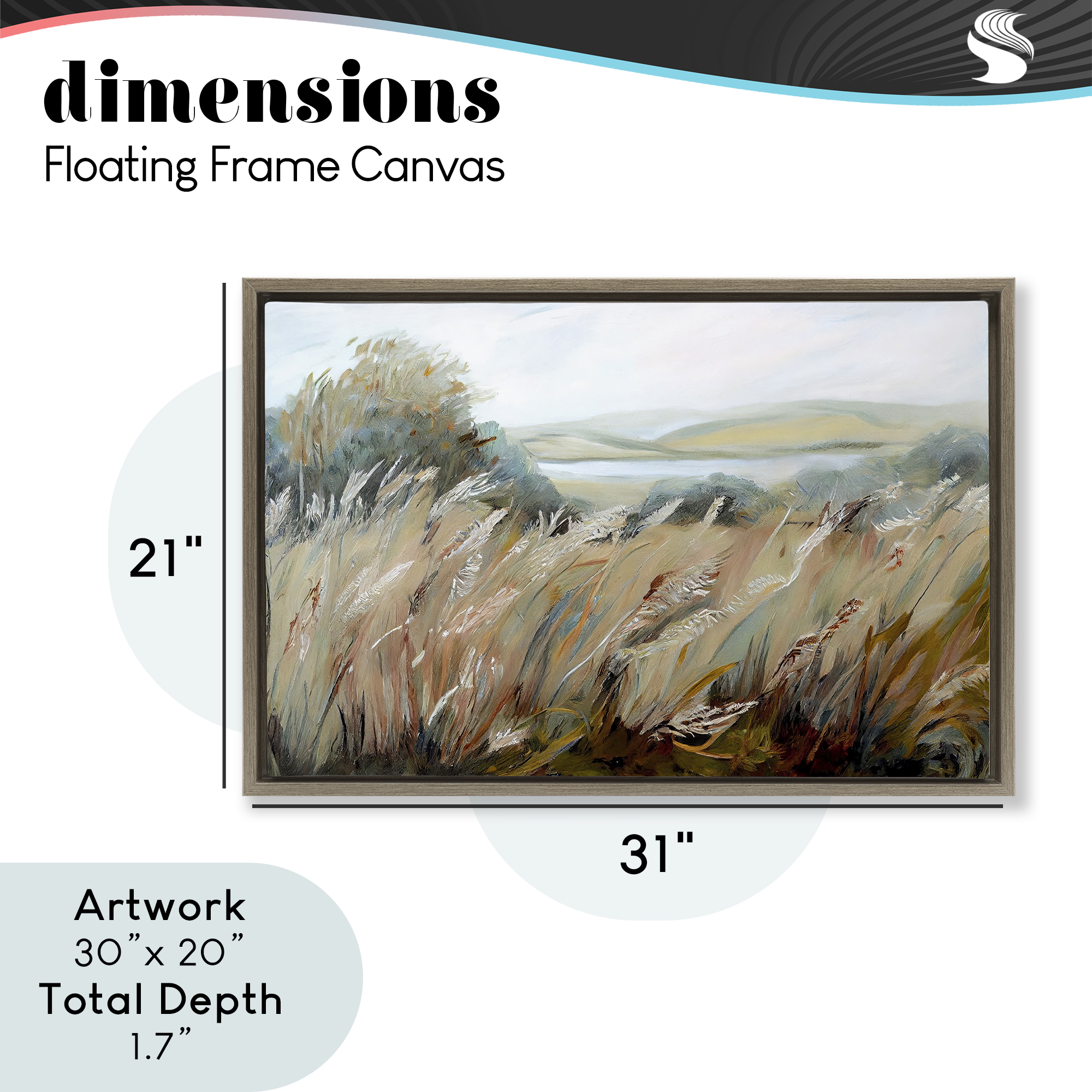 Windy Meadow Distortion Brown Framed Floater Canvas Wall Art, design by Sasha