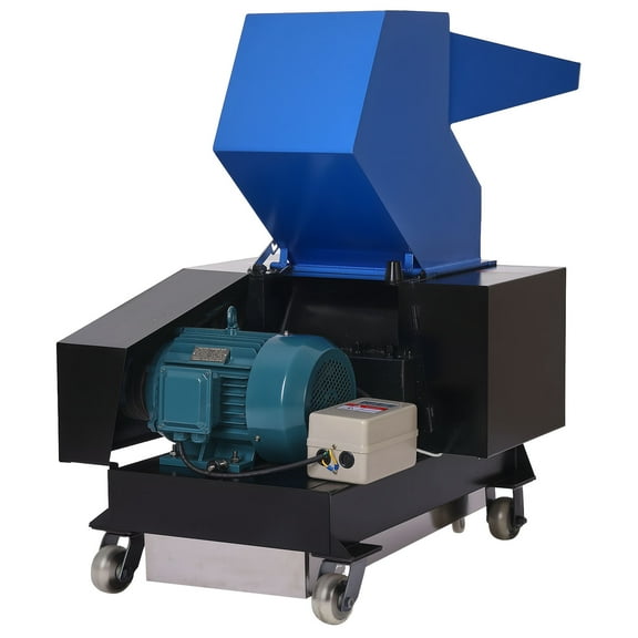 KFFKFF Plastic Shredder Crusher, 7.5HP/5.5KW Bottle Grinder Granulator, 200-300kg/h Capacity Recycling Machine with Wheels, SDK-11 Blade & 8mm Mesh for PVC PTFE (220V 60Hz 3-Phase)