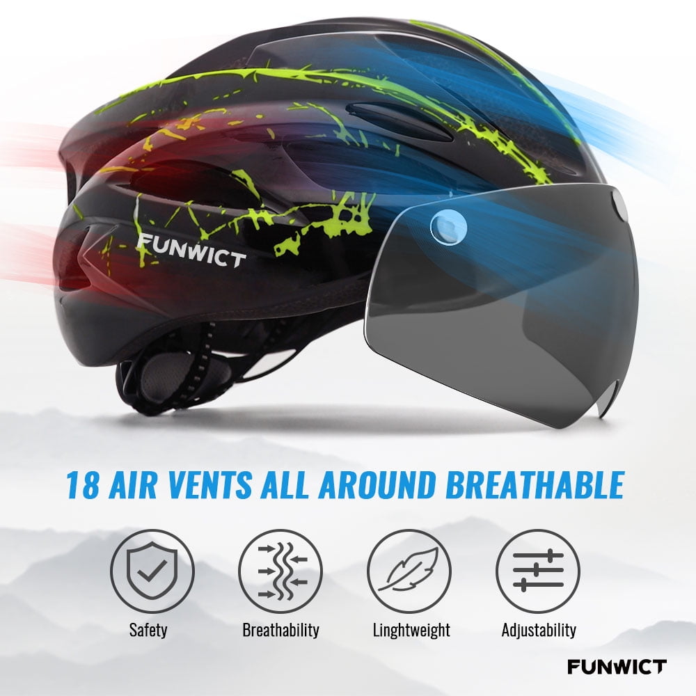 FUNWICT Bicycle Helmet with Light and Magnetic Goggles Lightweight Bike Helmet for Adult Men Women