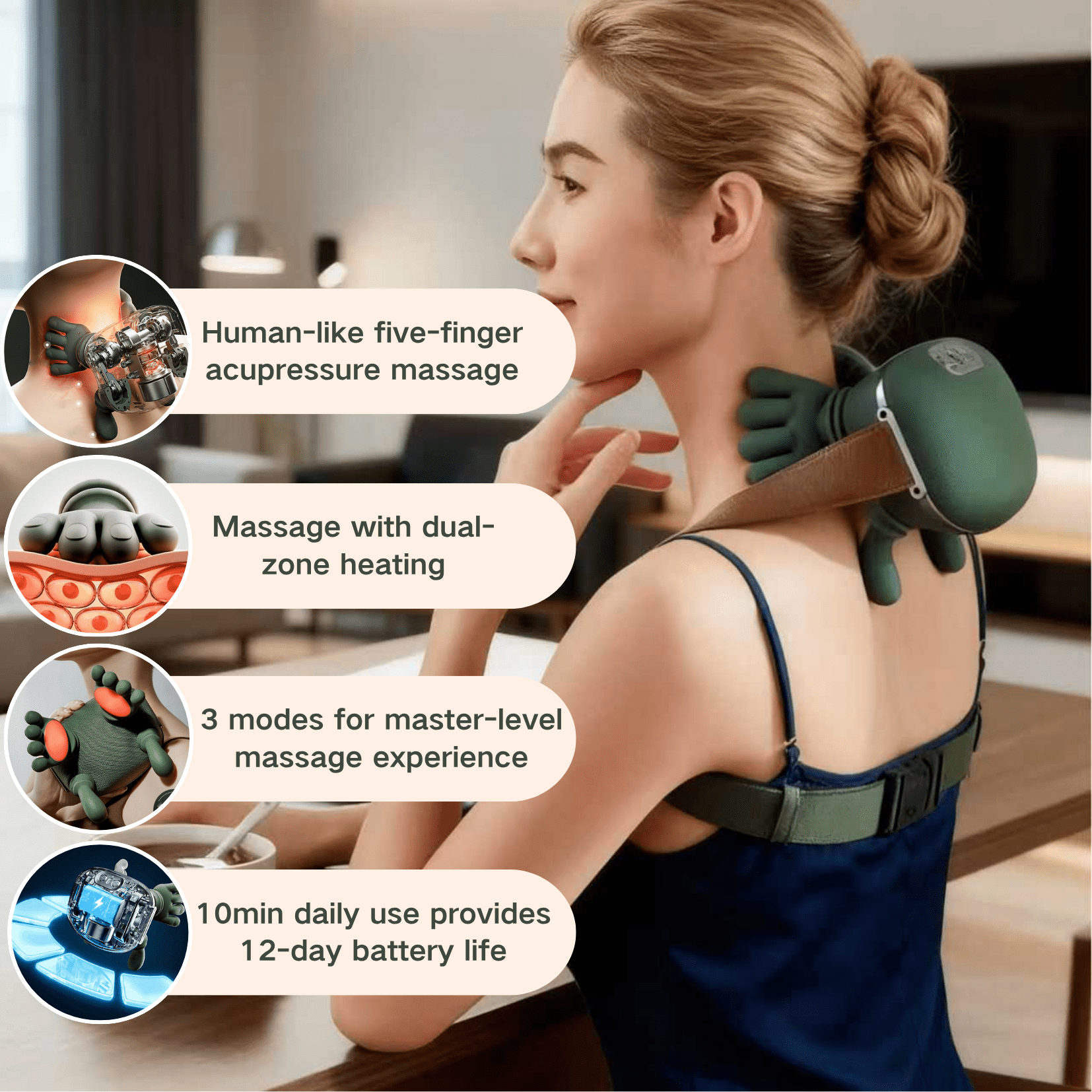 Neck Massager - Wireless 4D Kneading Pillow with Shiatsu & Heat Therapy, Simulated Human Hand Design for Deep Tissue Relief, Perfect Gift for Christmas & Thanksgiving