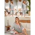 thumbnail image 3 of SHOWMALL Women Lounge Sets Light Gray S 3/4 Sleeves V-Neck Tops and Loose Capri Pants Comfy Pajama Set, 3 of 8