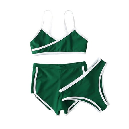 

Girls 3PCS Swimsuit Sport High Waist Bikini Set Bathing Suit Summer Beach Rash Guard Swimwear Beachwear Seaside Pool For 7 To 14 Years
