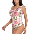 thumbnail image 4 of Balery Rose Flowers One Shoulder Swimsuits for Women Ruffle Swimsuits Tummy Control One Shoulder Bathing Suits-, 4 of 8
