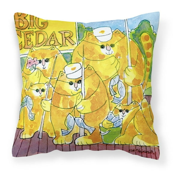 Carolines Treasures 6106PW1414 Orange Tabby Fishing Cats Decorative   Canvas Fabric Pillow 14Hx14W multicolor