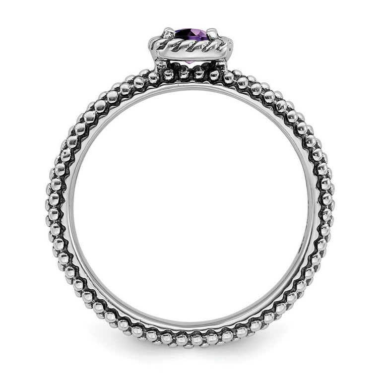 Sterling Silver Stackable Expressions Checker-Cut Amethyst Antiqued Ring Sterling Silver Stackable Expressions Checker-Cut Amethyst Antiqued Ring
