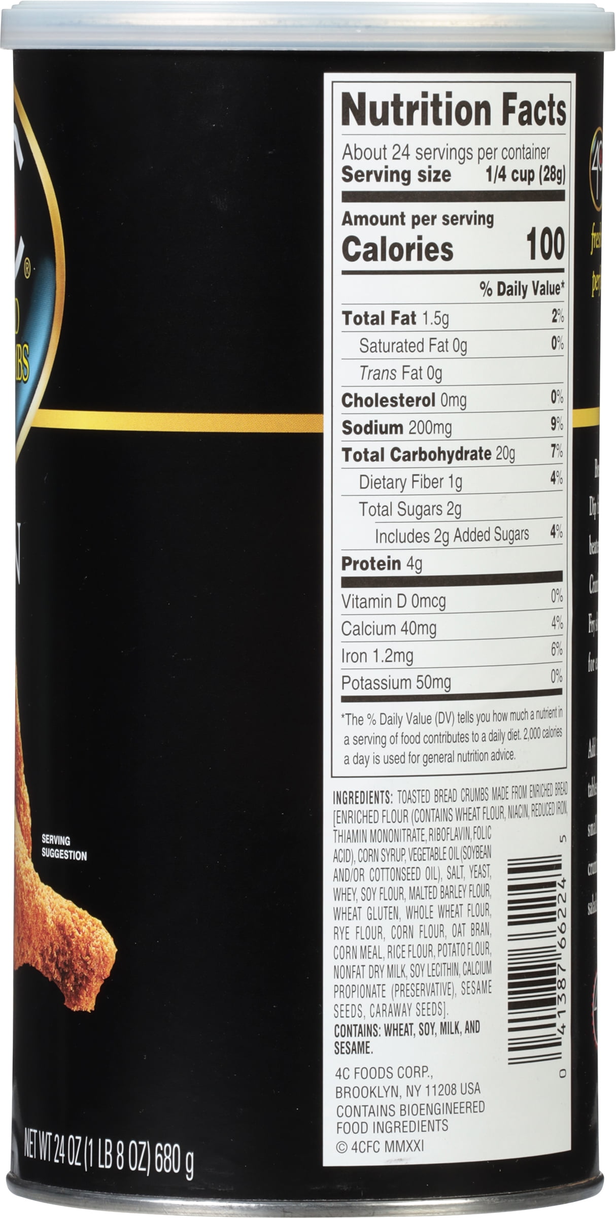 4C Plain Bread Crumbs, 24 oz Canister