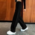 thumbnail image 6 of Girls Straight Leg Pants Elastic Waist Solid Color Sweatpants Loose Casual Trousers With Pockets 5-16 Years (11-12 Years, Black), 6 of 6