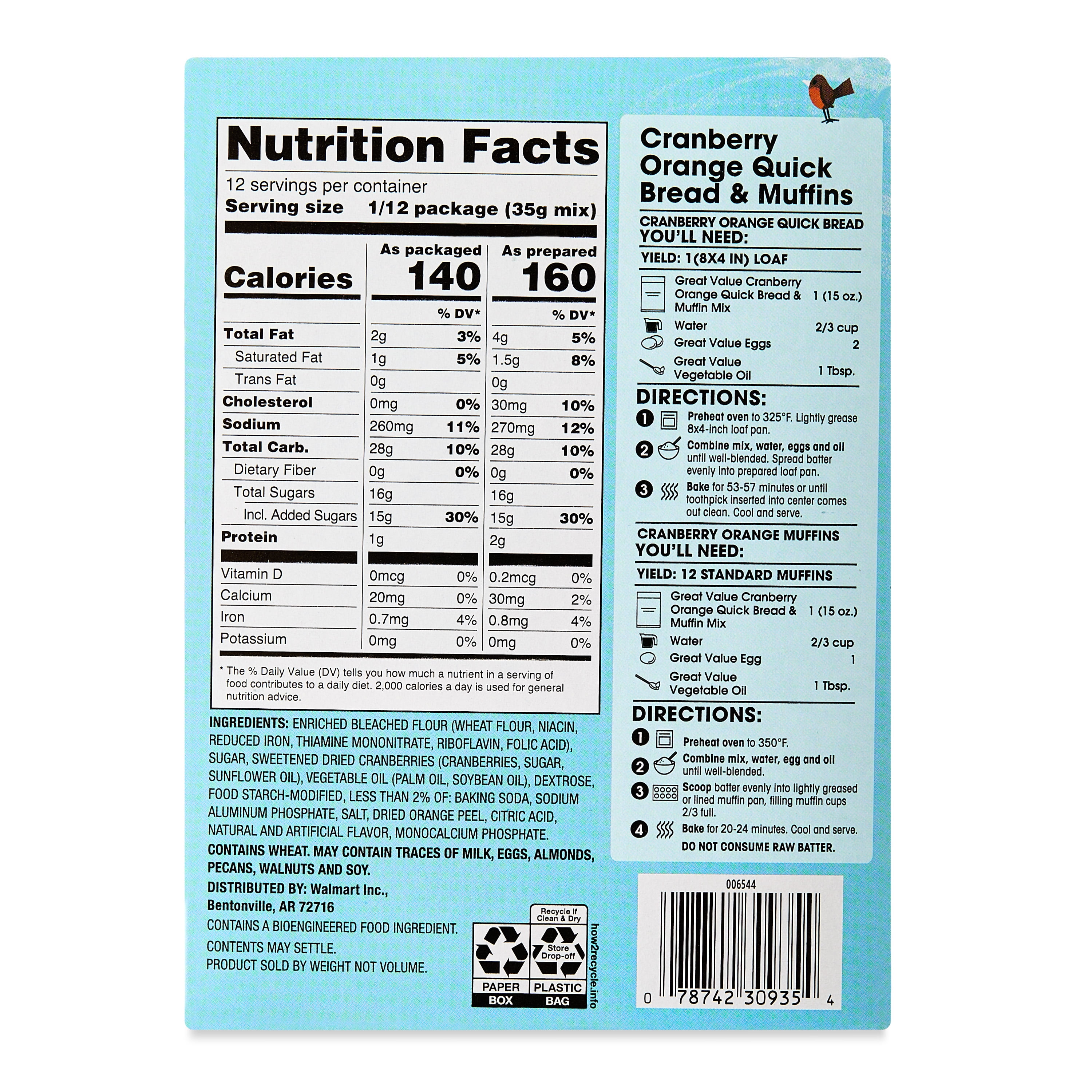 Great Value Cranberry Orange Muffin and Quick Bread Mix, 15 oz