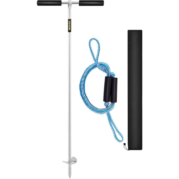 36" Stainless Steel Sand Anchor with Removable Handle, Bungee Cord&Storage Bag for Jet Ski, Pontoon Boat, Kayak, PWC