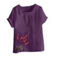thumbnail image 4 of QUNYINEY Casual Shirts for Women Trendy Short Sleeve Floral Crew Neck Tops Loose Button Cotton Linen Pullover Shirts, 4 of 4