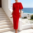 thumbnail image 6 of Quixlent Work Dress for Women Boat Neck Batwing Half Sleeve Pencil Sheath Dress Formal Business Office Midi Dress, 6 of 7