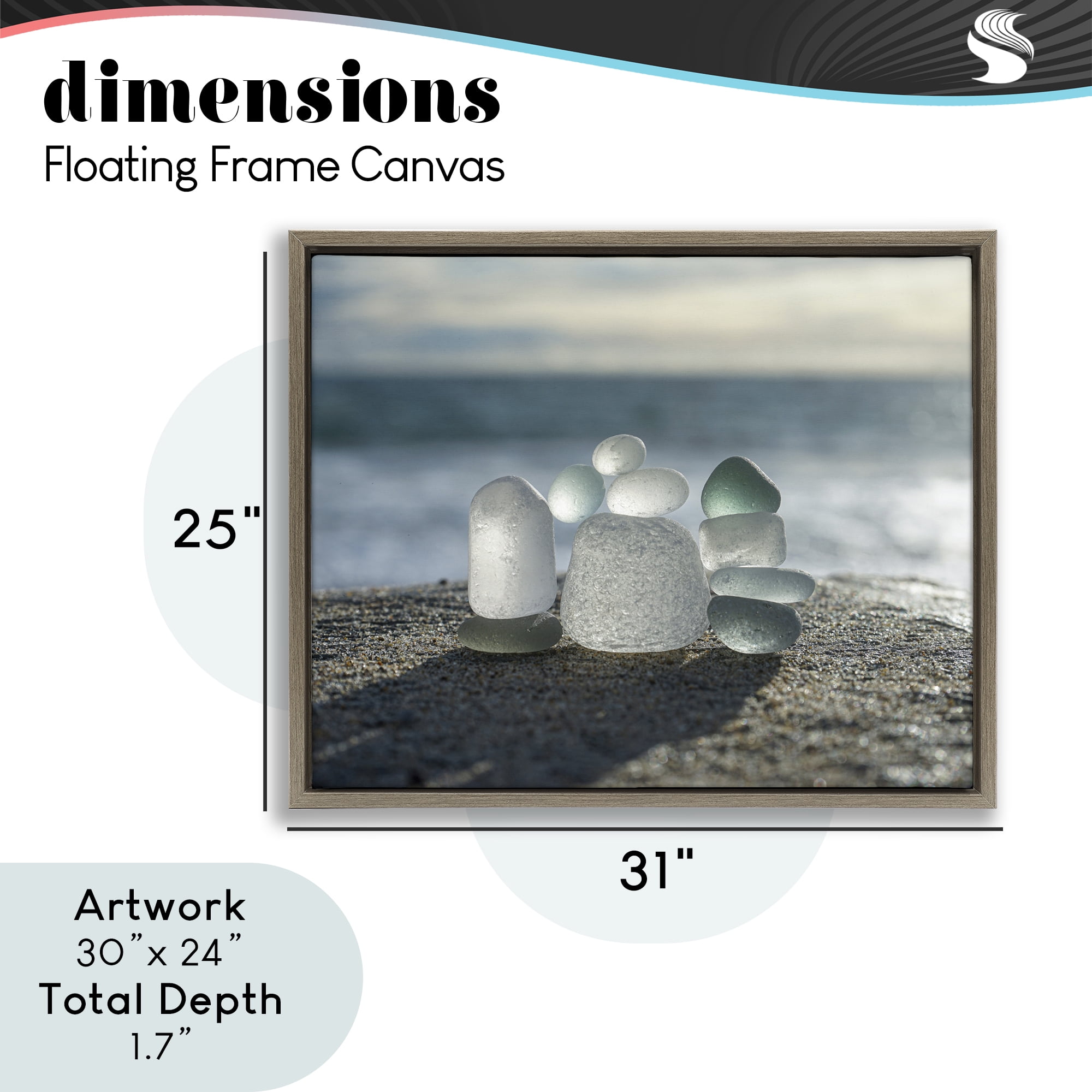 Stupell Industries Balancing Sea Glass Pebbles Brown Framed Floater Canvas Wall Art, design by LMarie Allen