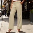 thumbnail image 2 of VBVC Women's High Waisted Straight Leg Dress Pants , Casual Button Tab Work Trousers For Women , Ladies' Business Office Slacks with Pockets, Beige , S-2XL, 2 of 7