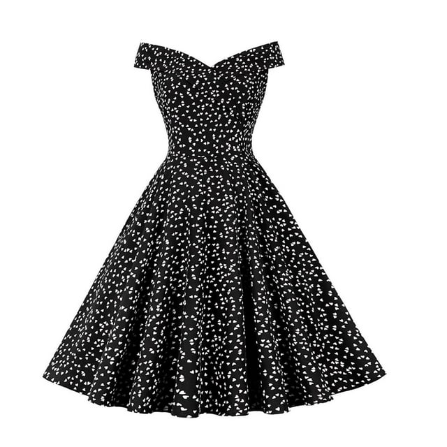 Robe Formelle pour Femmes Cocktail Vintage Robe de Thé Imprimé Floral Robes d'Été Épaules Dénudées Robe de Soirée Évasée