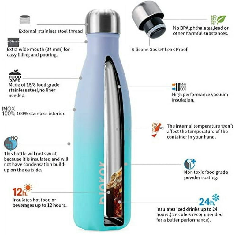 BJPKPK Insulated Water Bottles 17oz, Leak Proof Stainless Steel Water Bottle Keeps Cold for 24H and Hot for 12H, BPA Free Kids Water Bottle-Green