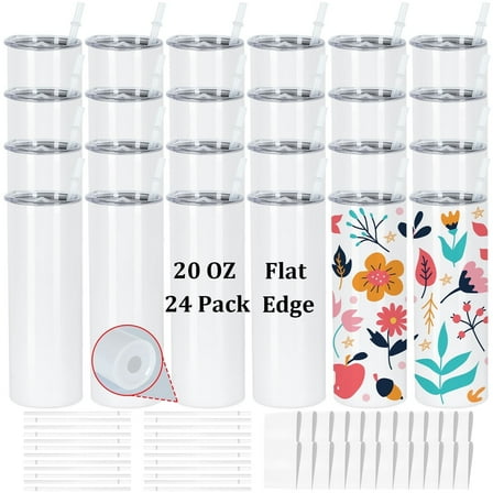 20 Oz Sublimation Tumblers Bulk, Sublimation Tumbler Stainless Steel Double Wall Vacuum Insulation Cups, Sublimation Cups with Straw, Individually Box (24 Pack)
