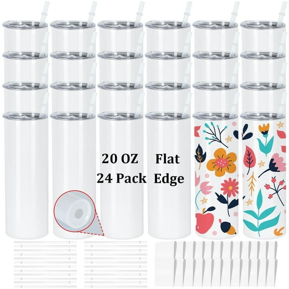 20 Oz Sublimation Tumblers Bulk, Sublimation Tumbler Stainless Steel Double Wall Vacuum Insulation Cups, Sublimation Cups with Straw, Individually Box (24 Pack)