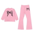 thumbnail image 3 of LRen Girls 2 Piece Outfits Size 7-8 Cute Bowknot Print Shirt and Flare Pants Casual Crewneck Soft Girls Cotton Clothing 2pc Sets Back To School Clothes, 3 of 5