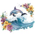 thumbnail image 3 of Adhesivos de pared con dibujos animados de delfines y olas con forma de océano y flores, 3 of 4