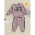 thumbnail image 3 of Bagilaanoe 2PCS Toddler Baby Girl Pants Set Letter Leopard Print Long Sleeve Sweatshirt Pullover Tops + Sweatpants 6M 12M 18M 24M 3T Kids Casual Sweatsuits, 3 of 9