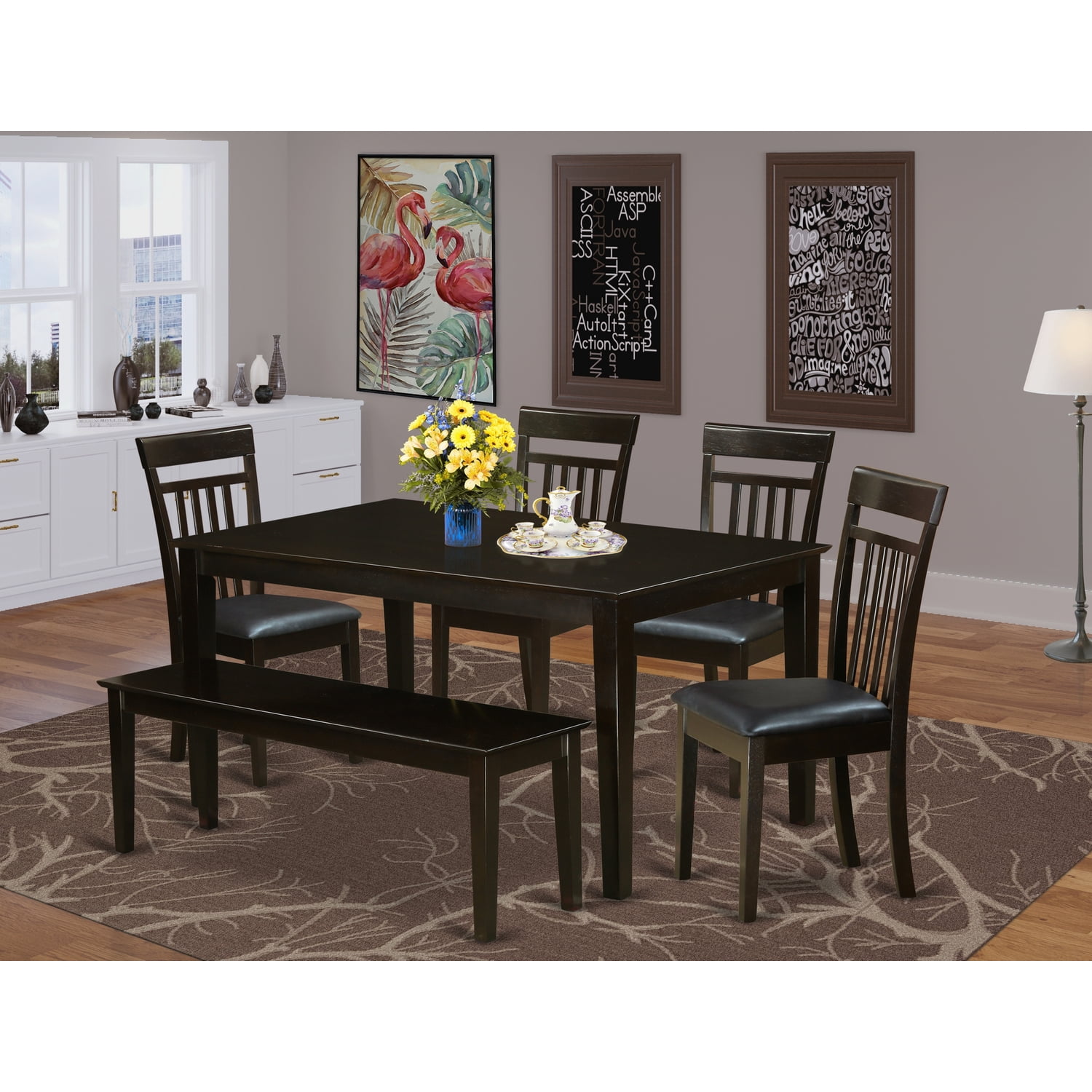 East West Furniture Set Da Pranzo 5 Pezzi VNCH5-MAH-C – Tavolo 36x36 E 4 Sedie In Legno Mogano, Imbottite In Lino