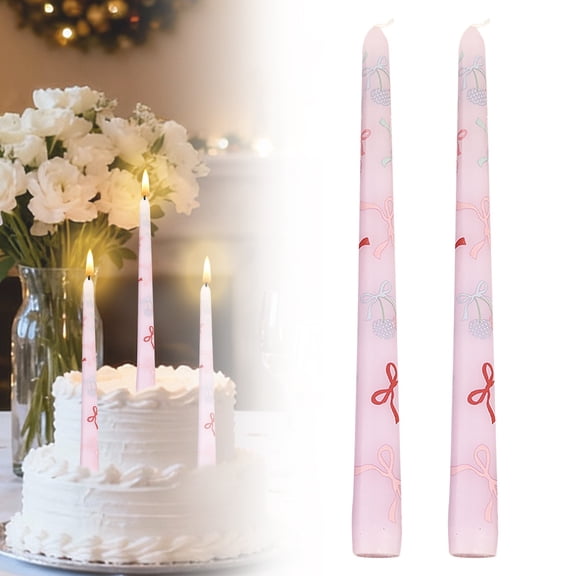 Valentine's Day Pink Taper Candles, 2 Conical 10.8 inch Cherry Purple Heart Decorative Candles, Unscented Long Burning Candle Sticks, for Birthday Wedding Anniversary Party Home Table Decor