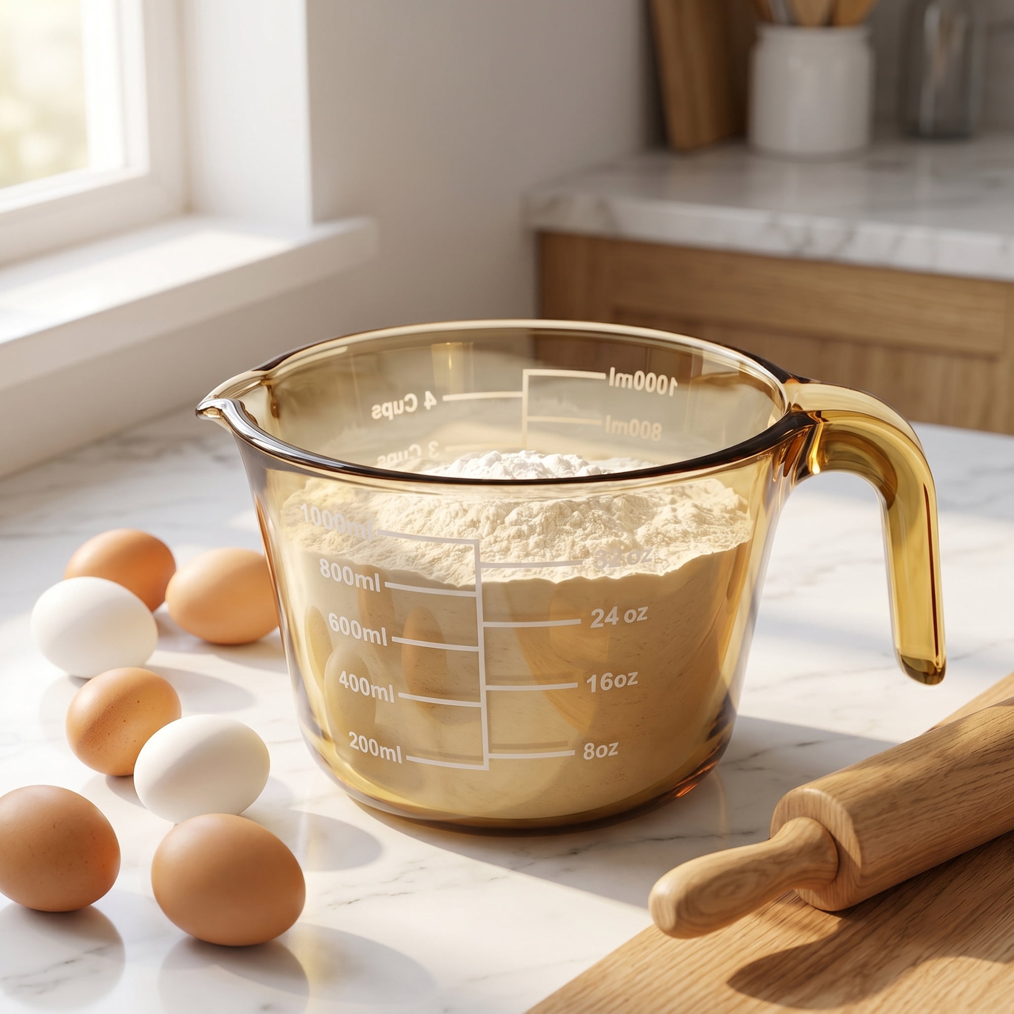 Unique Bargains Glass Measuring Cup for Kitchen Cooking Yellow 500ml/1000ml 2Pcs