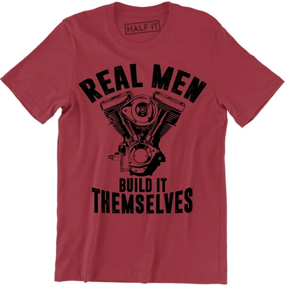 Real Men Build Themselves Mechanic Garage Motor Car Engine Mens Tee Shirt