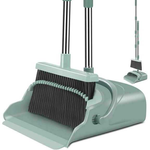Upgrade Broom and Dustpan Set, Self-Cleaning with Dustpan Teeth, Indoor&Outdoor Sweeping, Ideal for Dog Cat Pets Home Use, Stand Up Broom and Dustpan