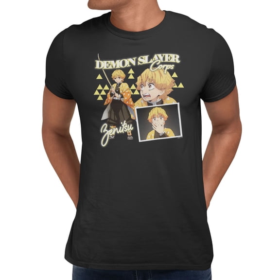 Demon Slayer Men's Zenitsu Postcard T-Shirt (Black, S-XXXL)