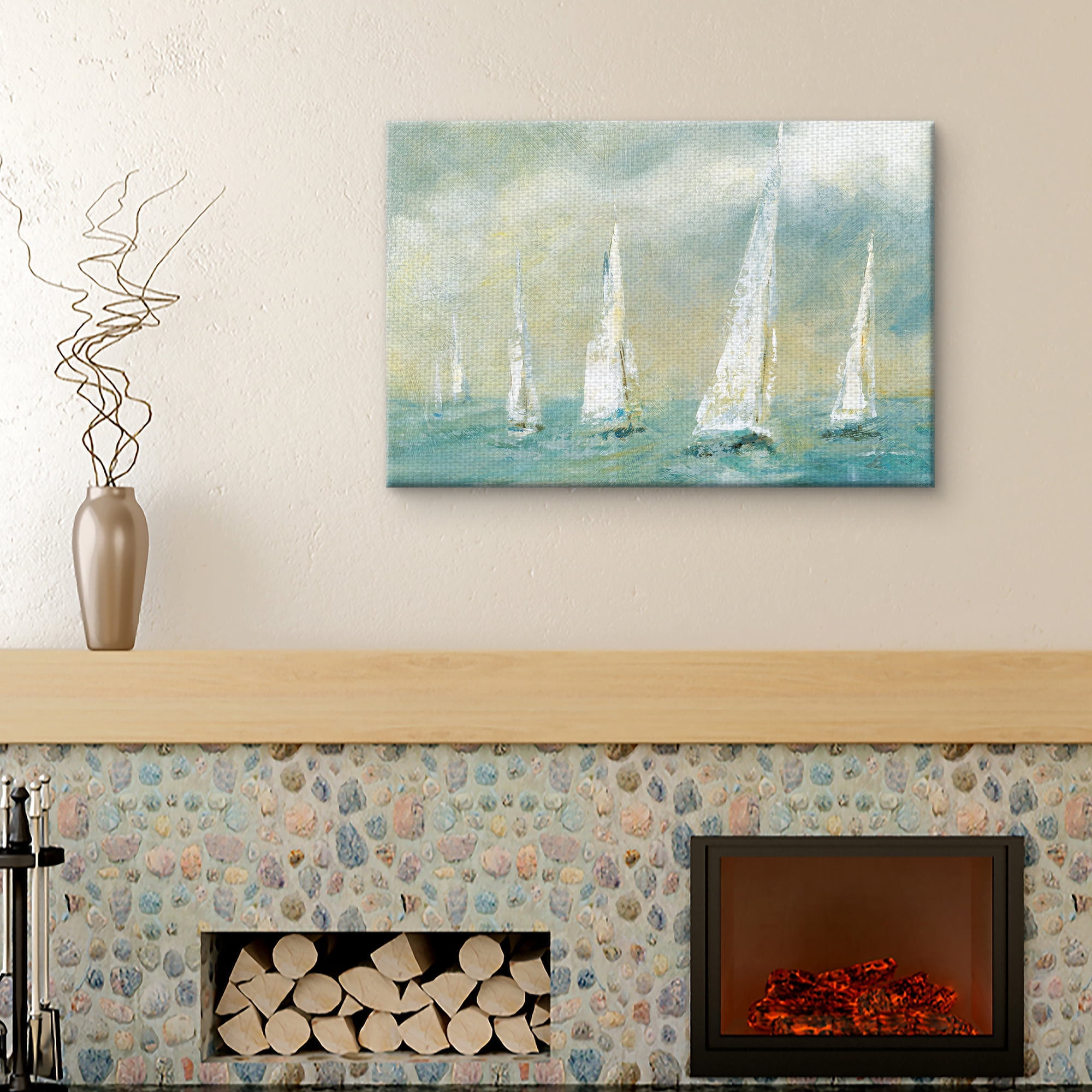 Fine Art Canvas Ocean Breeze Sailboats by Carol Robinson Canvas Art Print