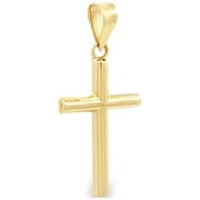 Brilliance Fine Jewelry 14K Yellow Gold Tube Cross Pendant, Unisex, Includes Gift Box
