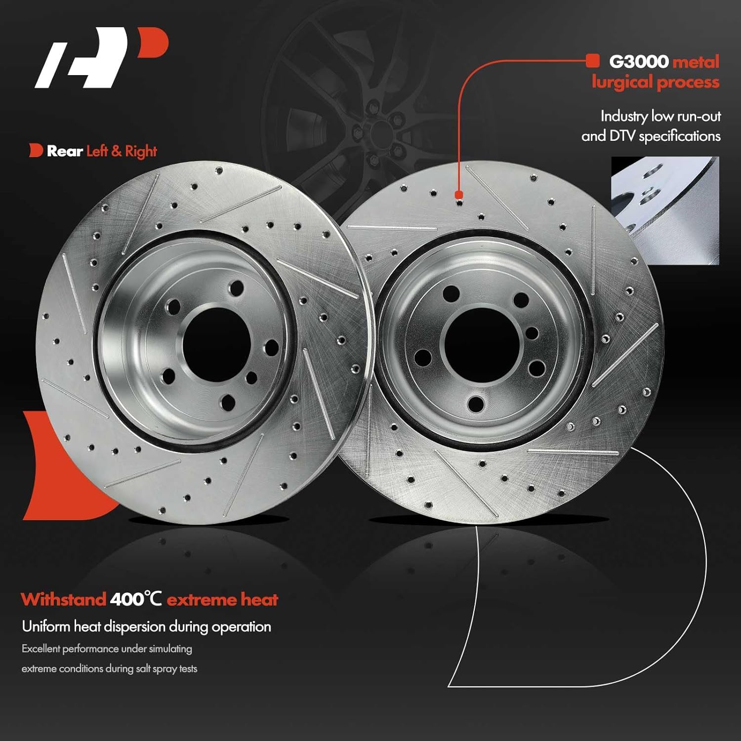 Detroit Axle Rear Brake Kit: 345mm Drilled & Slotted Rotors + Ceramic Pads For BMW 535i 545i 550i 645Ci 650i