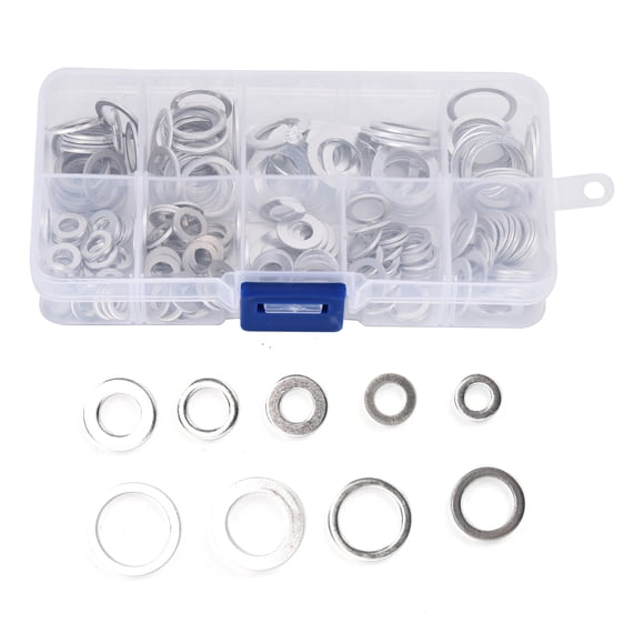 High-Temperature Resistant Aluminum Flat Washer Set with 9 Sizes, Durable Maintenance Tool Kit for Indoor & Outdoor Use, Includes 200pcs and Storage Box