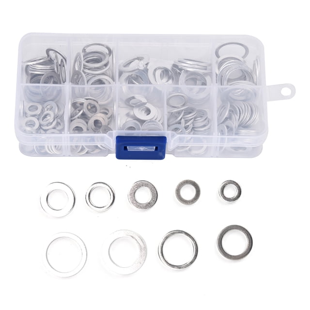 Aluminum Flat Washers Assortment Kit - 200 Pieces, 9 Sizes (5-14mm) with High-Temp Resistance, Oxidation Protection & Sturdy Storage Box for Indoor/Outdoor Construction, Electrical Maintenance,