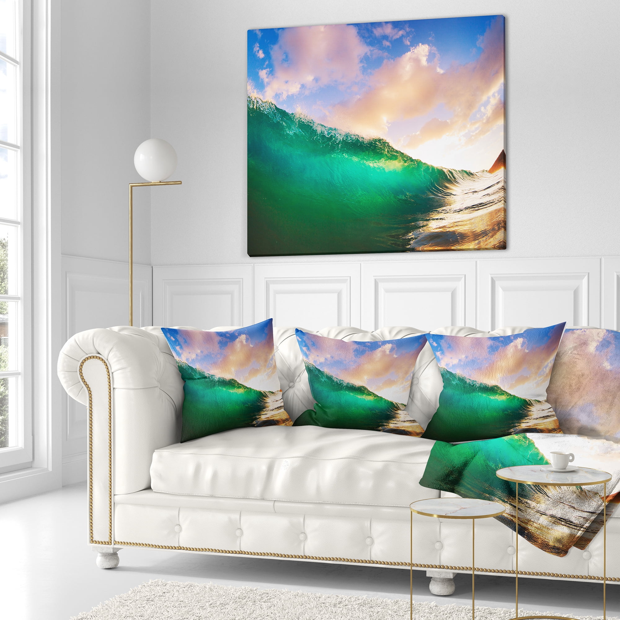 Designart Waves under Cloudy Sky - Seascape Throw Pillow - 16x16