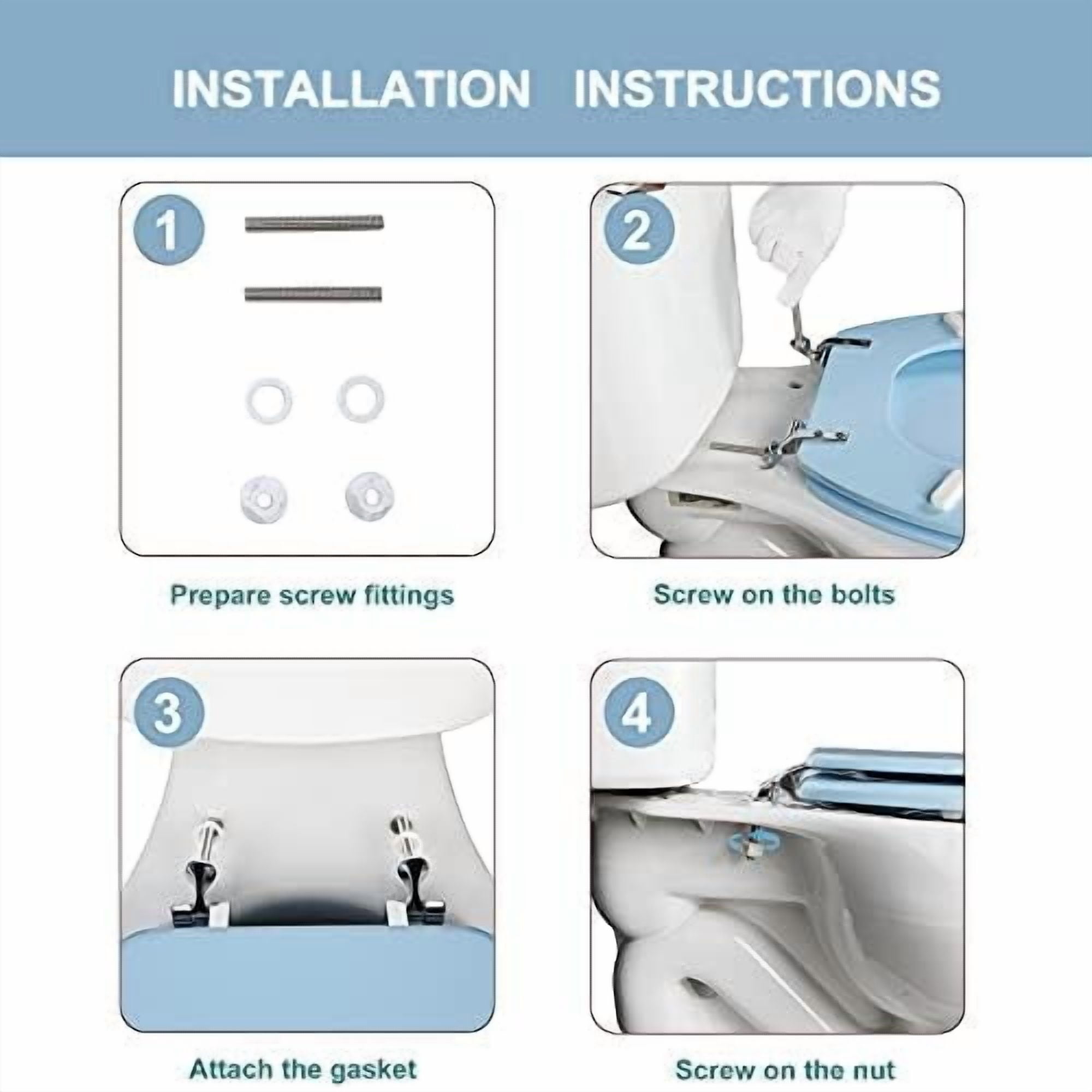 Blue Elongated Toilet Seat Natural Wood Toilet Seat with Zinc Alloy Hinges, Easy to Install also Easy to Clean, Scratch Resistant Toilet Seat by  (Elongated, Blue)