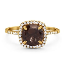 Halo Art Deco Natural Chocolate Smoky Quartz Round Wedding Ring 925 Sterling Silver Size 5