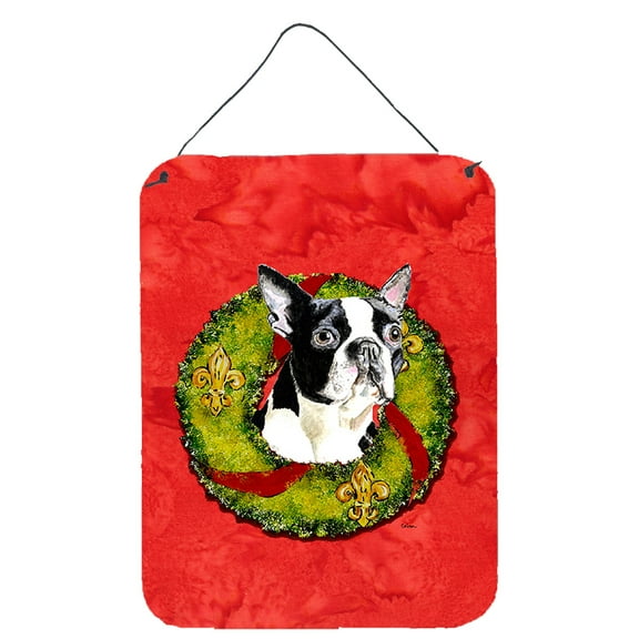 Boston Terrier Christmas Wreath Wall or Door Hanging Prints