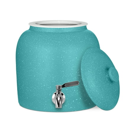 Geo Sports Porcelain Ceramic B.P.A. & Lead Free 3-5 gallon Jug Capacity Crock Water Dispenser, Stainless Steel Faucet with Included Lid