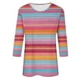 thumbnail image 5 of CYMMPU Loose Fit Round Neck Striped Ombre Fall Trendy Shirts Spring Tops Blouses for Women Dressy Casual Tunic Tops 3/4 Sleeve Dye Tie T-Shirts Multicolor M, 5 of 5