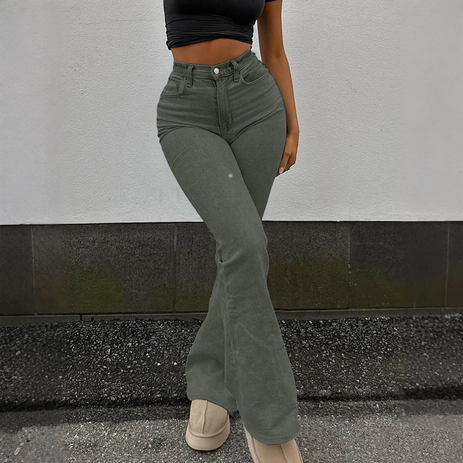XFLWAM Vintage Jeans Women Flare Leg Bell Bottom Jeans Casual