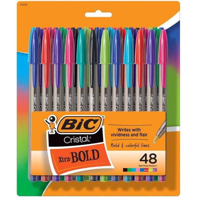 Bolígrafo BIC Cristal Xtra Bold Fashion, paquete de 48