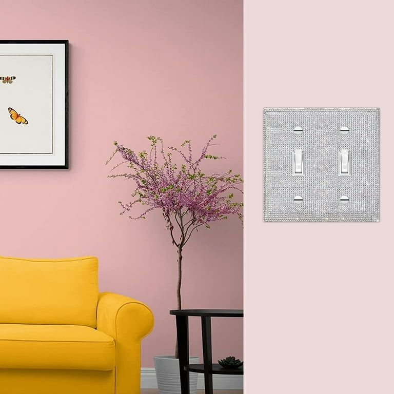Shiny Pink Rhinestone Outlet & Switch Plate Covers – Decorative 2 Gang Cover, Sparkly Wall Plate