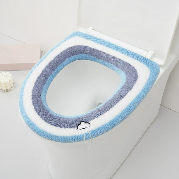 Funda Para Asiento De Inodoro, Tejido De Punto Suave, Capa Gruesa Y Cálida, Diseño Lavable, Para Mayor Comodidad En El Baño Del Hogar, Color Azul