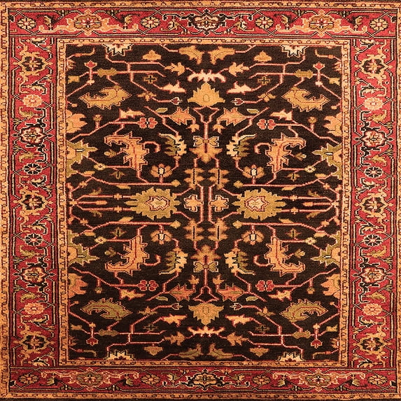 Ahgly Company Indoor Square Oriental Orange Industrial Area Rugs, 6' Square