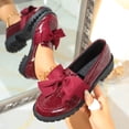 thumbnail image 2 of Women's Patent Leather Bow Loafers, Chunky Mid Heel Platform Shoes, Plus Size Comfortable Slip On Dress Shoes, British Style Casual Walking Shoes for Daily Wear, 2 of 8