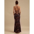 thumbnail image 2 of Coffee Brown Floral Embroidered Spaghetti Strap Maxi Dress For Elegant Evening Occasions, 2 of 6