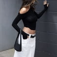 thumbnail image 5 of Tiqkatyck Womens Long Sleeve Shirts, Women's Casual Long Sleeve Boat Neck Off Shoulder Slim Fit Crop Top Going Out Blouses Tight Shirts Crewneck Sweat Shirts, Women Summer Tops Black S, 5 of 6