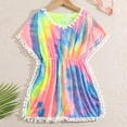 thumbnail image 4 of Swimsuit for Girls Summer Beach Coverup Tie Dye Pompom Trim Swimsuit Bathing Suit Cover Up Swimwear Size 8-15, 4 of 9